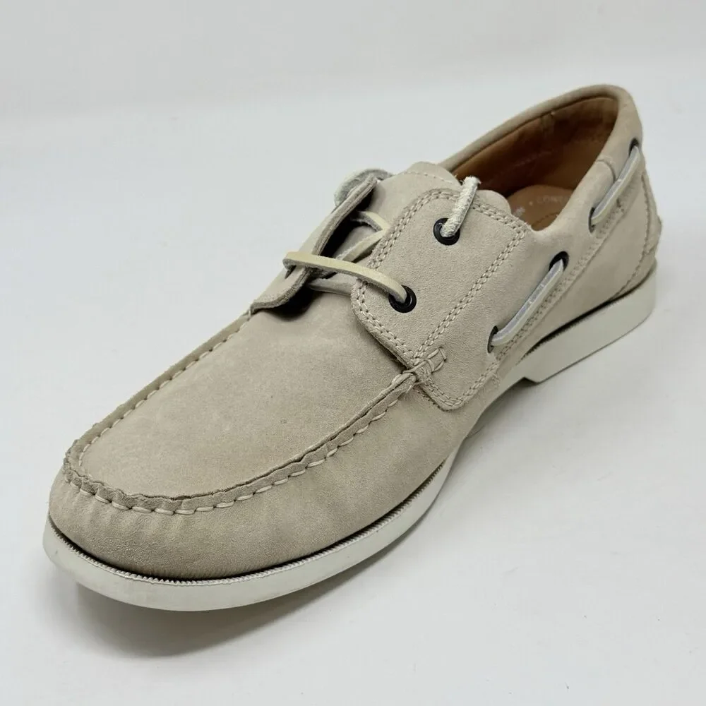 Ecco Boat Shoes Mens 12 - 12.5 EU 46 Beige Brown Suede Water Repellent Preppy